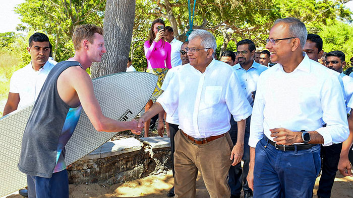 Sri Lanka President Ranil Wickremesinghe visits Arugam Bay beach in Sri Lanka