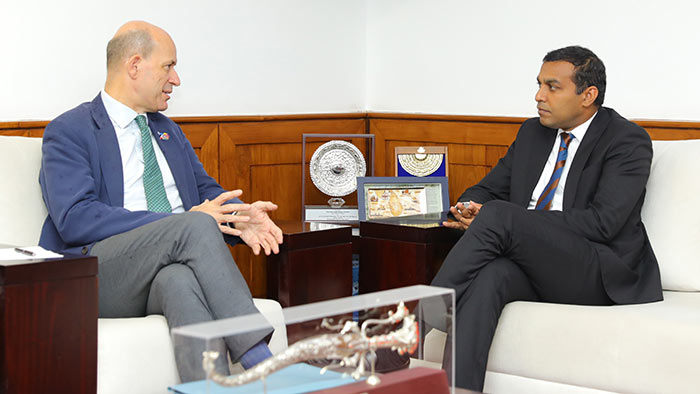 Ambassador of France to Sri Lanka H.E. Jean-François Pactet with Sri Lanka&apos;s State Minister of Defence Premitha Bandara Tennakoon