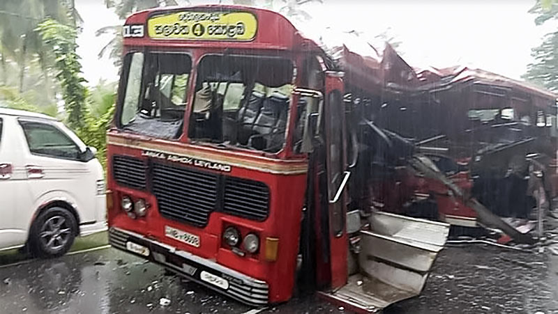 Bus-Truck collision injures 25 passengers in Madampe, Sri Lanka