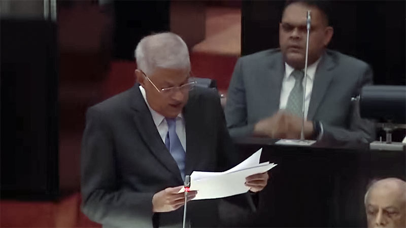 Sri Lankan President Ranil Wickremesinghe is speaking at Parliament