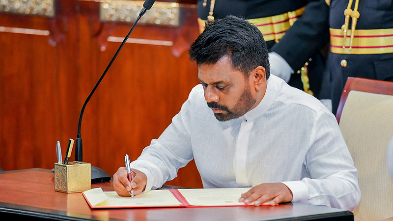 Sri Lankan President Anura Kumara Dissanayake signs