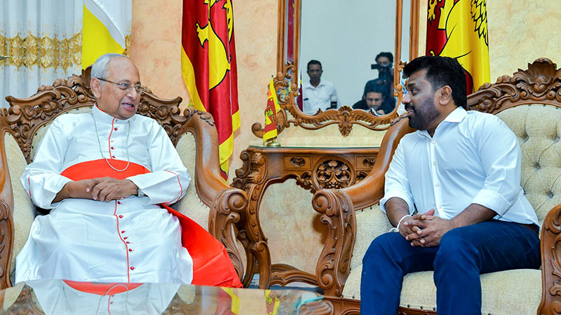 Sri Lanka President Anura Kumara Dissanayake receives blessings from Cardinal Malcolm Ranjith in Colombo