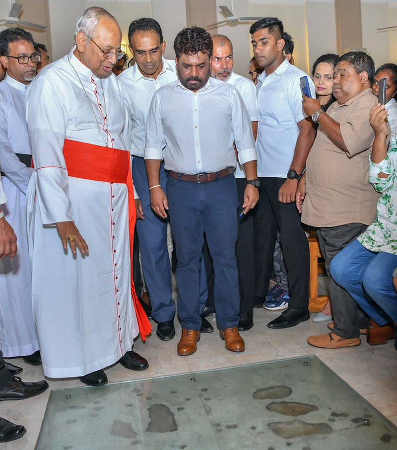 Sri Lankan President Anura Kumara Dissanayake at St. Sebastian's Church in Katuwapitiya, Negombo