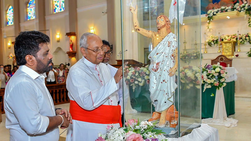 Sri Lankan President Anura Kumara Dissanayake at St. Sebastian's Church in Katuwapitiya, Negombo