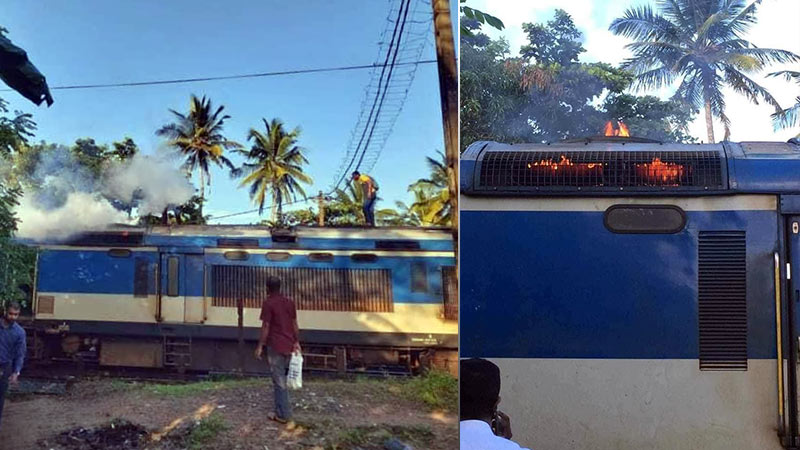 Fire breaks out in train engine near Kalutara, Sri Lanka