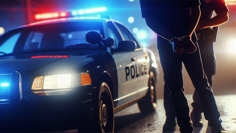 Police officers arresting a suspect on the street