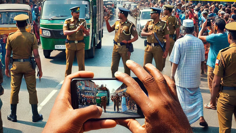 Person filming Sri Lankan police officers managing traffic