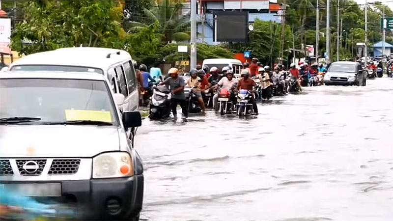 Flooded roads in Batticaloa, Sri Lanka, after severe weather conditions