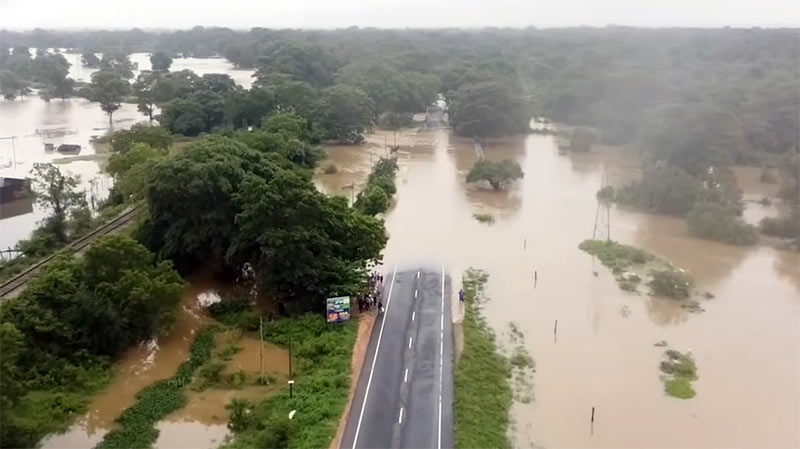 Floodwaters submerge areas in Manampitiya, Sri Lanka