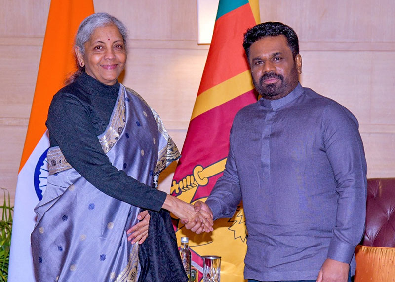 Sri Lankan President Anura Kumara Dissanayake with Indian Finance and Corporate Affairs Minister Nirmala Sitharaman