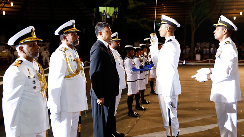 Sri Lanka Defence Secretary Air Vice Marshal Sampath Thuyacontha (Retd) at the Navy Passing Out Parade in Trincomalee