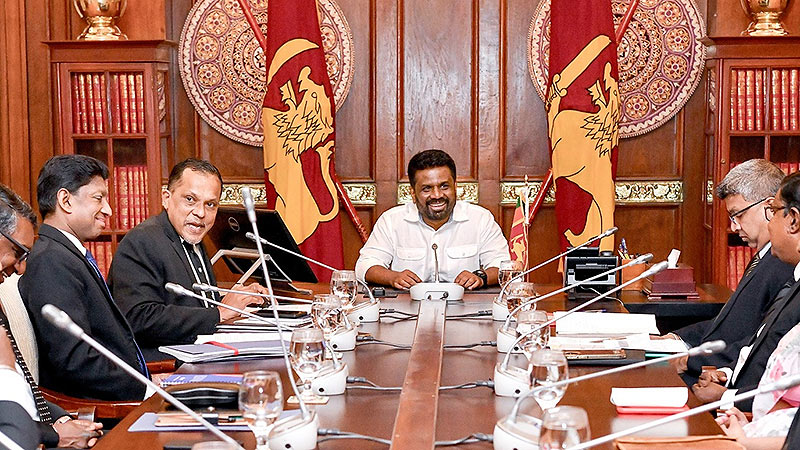 Sri Lankan President Anura Kumara Dissanayake during a meeting at the Presidential Secretariat in Colombo