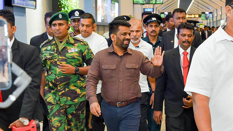 Sri Lankan President Anura Kumara Dissanayake arriving at Bandaranaike International Airport in Sri Lanka