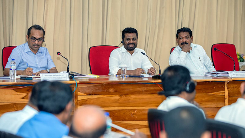 Sri Lankan President Anura Kumara Dissanayake speaking at the Jaffna District Coordination Committee (DCC) meeting at the Jaffna District Secretariat